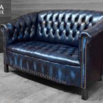 chesterfield sofa buttoned seat blue leather